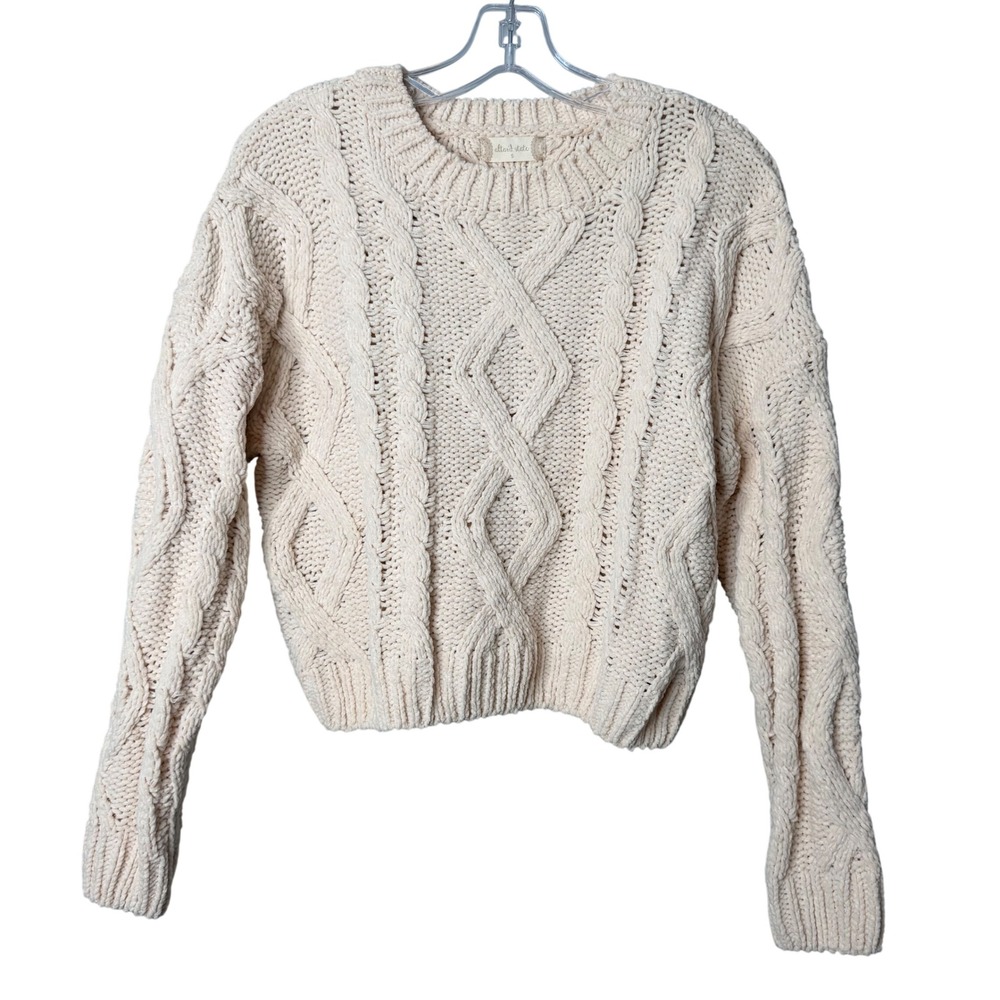 Altar'd State Sweater Womens Small Cream Cable Knit Chenille Cropped Cottagecore